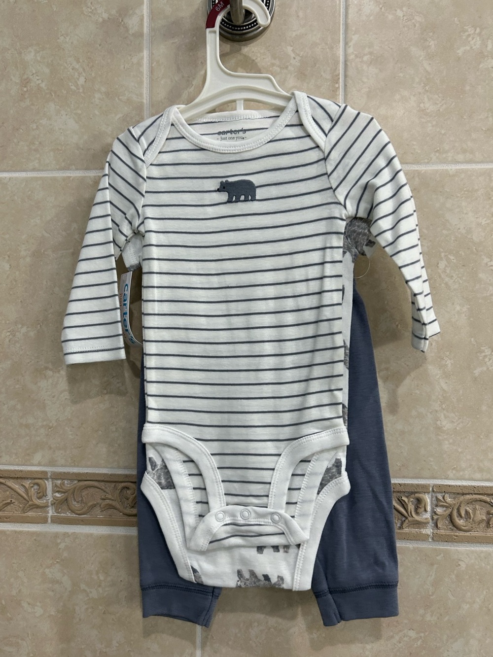Carter’s Three Piece Bear onesie and pant set NWT